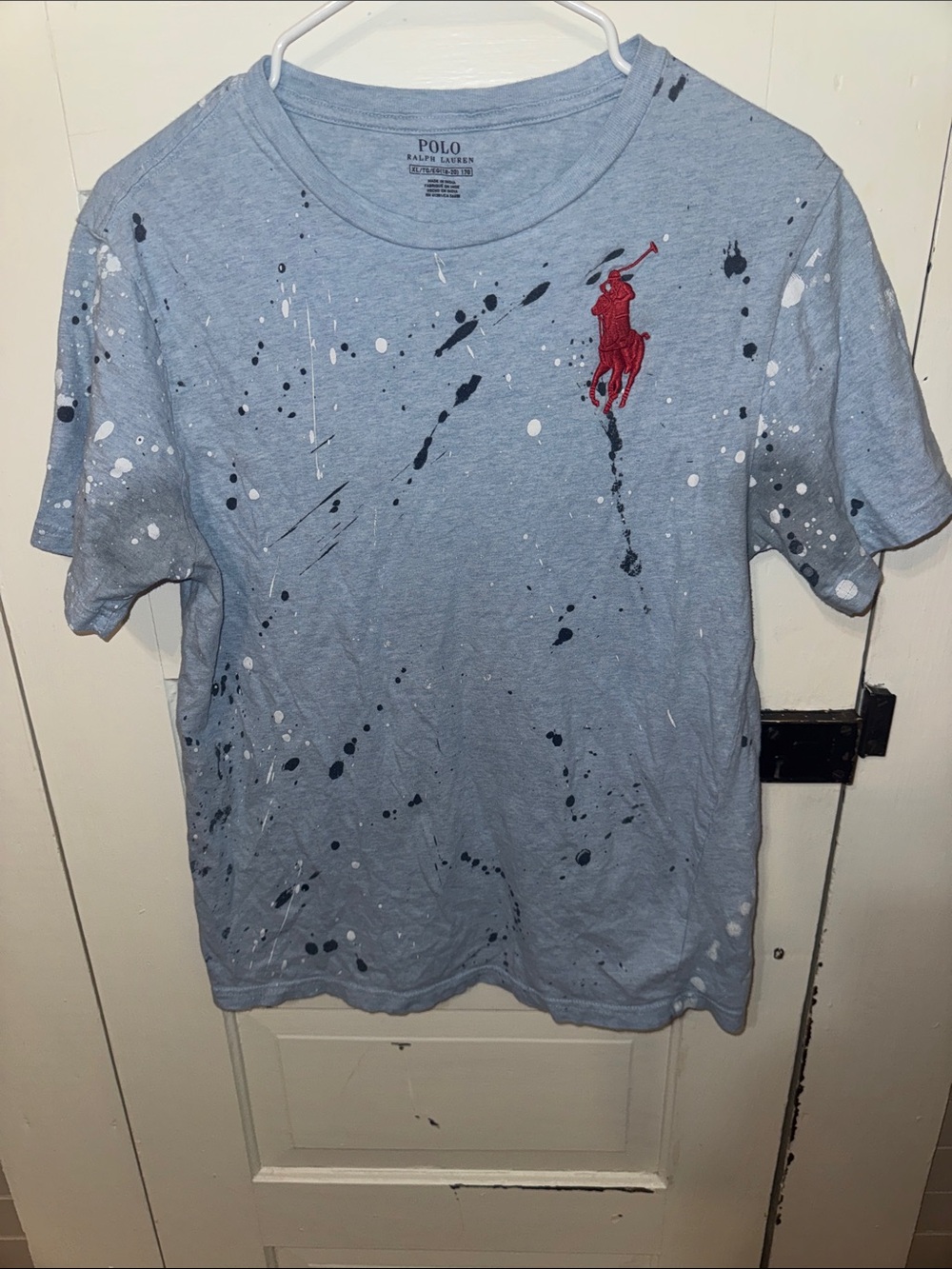 Polo by Ralph Lauren Light Blue Paint-Splash Tee with Red Logo Youth XL